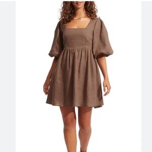 Seafolly Beach Edit Shoreline Linen Cover Up Dress in Brown Size L